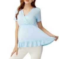 Majica za trudnice Ženska jednobojna nabrana majica kratkih rukava s volanima za dojenje odjeća za trudnice odjeća