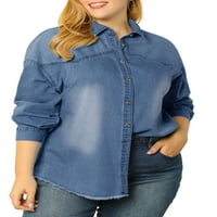 Jedinstvene ponude ženske plus veličine gumb dugih rukava dolje na traper košulja