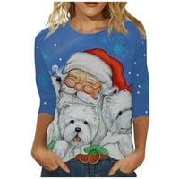 Ženska modna casual tri četvrtine rukava božićni tisak okruglog vrata pulover na vratu Top bluza