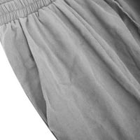 Ylioge ženske obrezane hlače džepovi široke noge Čvrsta boja visokih hlača s visokim strukom lanene vrećice ljetne