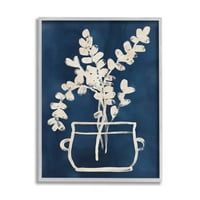 Grafika sa skicama plavih biljaka i bilja u sivom okviru, zidni tisak, dizajn June Erike Vess