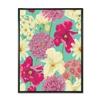 DesignArt 'Vintage žuti i ružičasti cvjetovi' tradicionalno uokvireno platno zidno umjetnički tisak