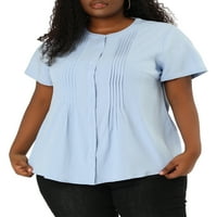 Jedinstvene ponude ženskog plus čvrsta gumba kratkih rukava dolje radne majice