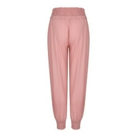 Ženske hlače Casual pamučne i lanene hlače s remenom i strukom u struku ružičaste;