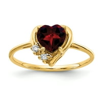 Primalno zlato karatno žuto zlato srce granat i dijamantni prsten