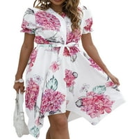 _ / Ženska mini Kaftan haljina s cvjetnim printom, Ležerne večernje haljine od tunike s remenom, svečana ljetna