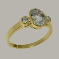 Britanci su napravili 14K žuto zlato akvamarinski prsten za žensku obljetnicu - Opcije veličine - Veličina 11.75