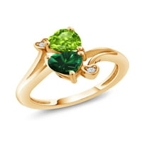 18K žuto zlato, peridot zeleni i zeleni imitirani smaragdni srebrni prsten za žene