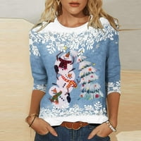Ženske božićne košulje jesen posada 3d smiješni snjegović grafički rukavi vrhovi casual mekanog ugodnog pulover