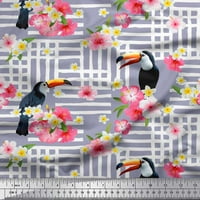 Soimoi Purple Poly Georgette tkanina cvjetna i toucan tiskanje ptice za šivanje tkanina bty široka