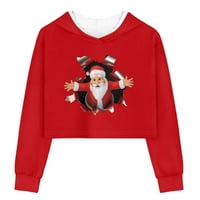 Pzuqiu crvene ležerne kapuljače za djevojčice 13-godišnjeg pulovera pulovera za praznični božićni zabava, 3D tiskana