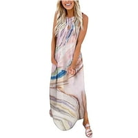 Ženska ležerna labava haljina dugačka haljina cvjetna ruka bez rukava split maxi haljine ljetna haljina boho plaže
