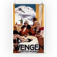 Wengen, Švicarska - Pogled u unutrašnjosti Wengen Downhill Club - Vintage Travel Poster