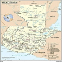 Ikonični laminirani plakat: karta puta - velika detaljna cesta i politička karta gvatemale Gvatemala velike aplikacije