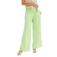 OCIVIESR Ženska čvrsta elastična elastična ležerna pamučna lanena hlača Opuštena stilski izgled hlače hlače odjeća