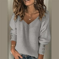 Daznico Womens Topss Mode Women Bow Solid V gumbi za vrat dugi rukavi pleteni ležerni džemper Toplo gornje bluze