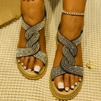 -8jcud bijele ravne sandale za žene elastični pojas dijamantna peta bohemska plaža cipele rimske ležerne sandale