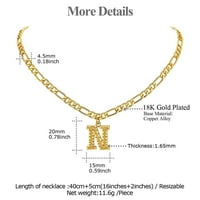 Ogrlice s inicijalima za žene i muškarce pozlaćeni privjesak s velikim slovom A, lanac Figaro, rođendanski poklon,