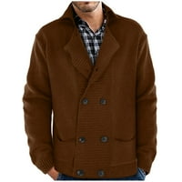 Oversize Muški kaput, topli Jednobojni debeli zimski pleteni kardigan s dvostrukim reverom, džepni džemper kaput