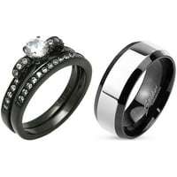 Njegov njezin okrugli cz crni IP vjenčani prsten od nehrđajućeg čelika set muško vjenčanje dva tona veze W10m11
