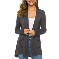 Ženski kardigan žena čvrsta v vrata kardigan dugih rukava s dugim džepovima dvostruka odjeća kardigan džemperi