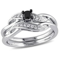Miabella Ženska karat T.W. Crno -bijeli dijamantni srebrni crossover vjenčani prsten set