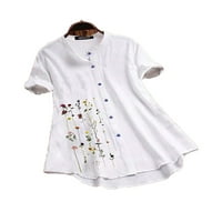 Eleluny plus veličina žena cvjetna košulja tunika vrhovi labava ležerna blagdanska bluza bijela m
