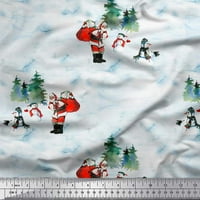Poli Georgette tkanina sa snjegovićem, Djedom Božićnjakom i božićnim drvcem, zanatska božićna tkanina širine dvorišta