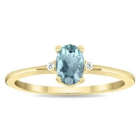 Ženski klasični prsten od akvamarina i dijamanata ovalnog oblika u žutom zlatu od 10 karata