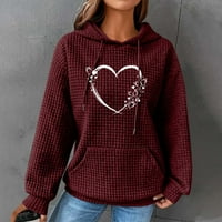Ženske vafle kapuljače Srce tiskane casual dugih rukava labave udobne puloverske pulover s kapuljačama s džepovima