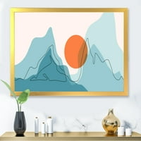 Dizajnerska umjetnost apstraktne Plave planine s crvenim Mjesecom u meniju, uokvireni moderni umjetnički tisak