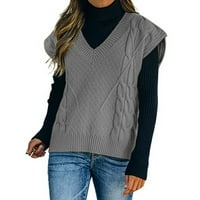 Ženski džemper s izrezom u obliku slova u, prsluk, preveliki pleteni džemperi s izrezom u obliku slova u, pleteni