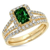 1. Dijamantni smaragdni rez imitacija smaragda od žutog zlata 14k $ s naglascima vjenčani set od $ 7.75
