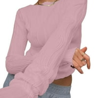 Ženske bluze s okruglim vratom s dugim rukavima opremljena pletena ošišana majica Retro ulična odjeća