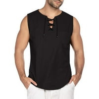 Muška modna Majica od pamuka i lana, hipi majice, joga gornji dio bez rukava - Crna
