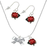 Set nakita od 3-inča s mašnom s teksturom, ogrlicom od crvene bubamare i visećim naušnicama