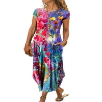 Ženska duga haljina, Maksi haljine s kratkim rukavima, ljetna cvjetna haljina na plaži, seksi Putnička geometrijska