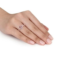 14-karatni Ženski Vintage prsten od ružičastog zlata od 14 karata s morganitom ovalnog reza i bijelim safirom