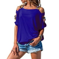 Žene ljeto hladno rame labave gornje bluze dame ležerne obične vrhove majice Izrez s kratkim rukavima s kratkim