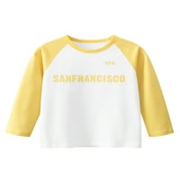 Luxplum Baby Tee Crew Neck majica slova Print Fall Tops Labave košulje Putni bluza bež žuta