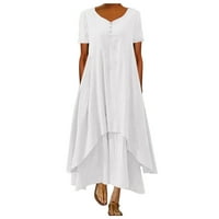 Ženska ležerna Haljina ženska ležerna jednobojna haljina s izrezom u obliku slova u i kratkim rukavima, nepravilna