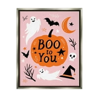 Stupell Industries Boo vam za Halloween Elements Grafička umjetnost sjajna siva plutajuća uokvirena platna za