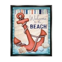 Stupell Dobrodošli na plažu morske sidrene trake pejzažno slikarstvo Crni plovak uokvireni umjetnički tisak zidna