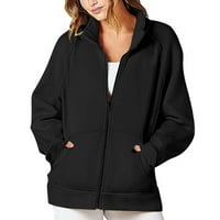 Ženska modna jakna jesen / zima gornja odjeća kaputi široki jednobojni gornji dio s patentnim zatvaračem bluza