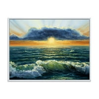 DesignArt 'Plavi ocean u Sunset Evening I' Nautical & Coast Framed Canvas Wall Art Print