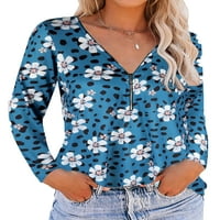GLOOKWIS žene dugih rukava tunična bluza labava majica modna modna patentna zatvarača cvjetni print v vrat majica