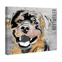 Avenue Avenue životinje zidne umjetničke platnene otisci 'Love My Rottweiler' Psi i štenad - sivo, zlato