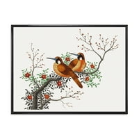 Dizajnerska umjetnost grana cvjetnog stabla s dvije kineske ptice - tradicionalni uokvireni zidni otisak na platnu