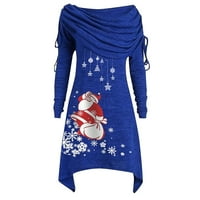 Ženska Božićna haljina, svečana Božićna haljina s naramenicama, haljina A kroja s printom snježne pahulje i Djeda