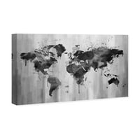 Wynwood Studio Maps and Flags Wall Art Canvas Otisci 'Mapamundi crno -bijele' Svjetske karte - crne, bijele